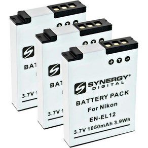 시너지 디지털 카메라 배터리 Nikon ENEL12 25780 배터리LiIon 3.7V 1050mAh와 호환 2개 세트, 3-Pack