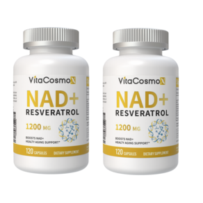 VitaCosmoX NAD 보충제 - 레스베라트롤 함유 리포솜 NAD+ 1200mg 니코틴아미드 리보사이드 보충제 Nad Plus 강화 보충제 120 캡슐, 2개, 120정