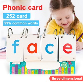 252Pcs English Phonics 탁상용 달력 알파벳 단어 보기 플래시카드 조기 교육 학습 영어 단어 카드 뒤집기 유아 장난감, 1개