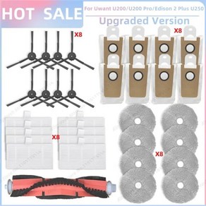 Uwant U200 / Po Edison 2 Pl 로봇청소기 교체용 액세서리 본체 측면 브러시 Hepa 필터 모핑천, 18 SET R