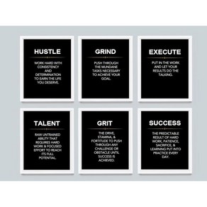 WowsweetGind Hustle Execute Talent Git Success 기업가를 위한 동기 부여 포스터 및 인쇄 6종 세트 사무실 장식용 모던 아트 캔버스 페인, 8X10''