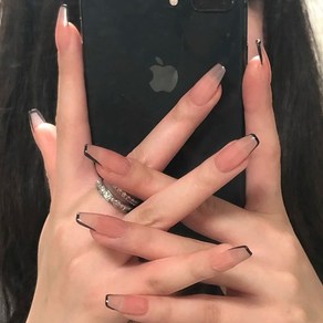 떨샵 프렌치 블랙 심플 네일팁 붙이는 인조손톱, NAIL-N185, 1개