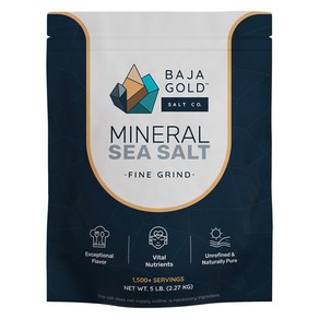 Baja Gold Sea Salt Fine 5 Pound Minealize 바하 골드 바다 소금 고급 5파운드 미네랄 소금 코셔 모든 천연 건강에 좋은 저나트, 1개, 2.27kg