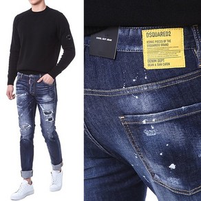 DSQUARED2 (명품) 디스퀘어드 옐로우 레터링패치 멀티디스덧댐 진청 워싱진/74LB1193