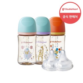 더블하트 모유실감 3세대 PPSU 디어프렌즈 트리플팩 240ml+젖꼭지(2입), 3세대 젖꼭지SS, 1개, 트리플팩 (서커스베어&블루밍가든&하늘을날꼬양)