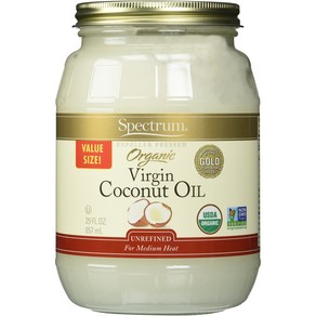 Spectum Oganic Vigin Coconut Oil Unefined 29 Oz 스펙트럼 오가닉 버진 코코넛 오일 미정제 29온스, 1개