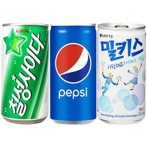 칠성사이다 12캔+펩시 콜라 12캔+밀키스 6캔 총 190mlx30캔 미니캔 세트, 190ml, 1세트