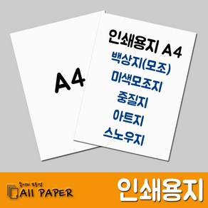 올페이퍼 인쇄용지 A4 백상지 모조지 아트지 스노우지 중질지 중절지, 스노우지_180g_A4_250매, 1개입