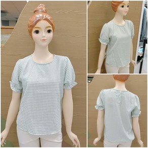 [소이주니어]논현점 22년여름신상 ** 시원한소재 ** 그린컬러 팔길이 5부 고방 체크 블라우스