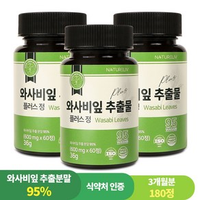 95% 와사비 잎 추출물 플러스 정 농약잔류 카페인검사 완료 국내산 식약처인증 HACCP, 3개, 60정