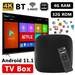 TV 셋톱 박스 스마트 수신기 OTT 업그레이드 DDR3 + EMMC 안드로이드 11 Amlogic 2.4G 와이파이 4K H.265 4GB RAM 32G 미디어 플레이어 세트 초, Eu 플러그, Andoid 11, 1개