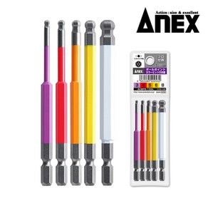 ANEX 아넥스 육각 볼렌치 세트 ACBP5-100L 100mm 컬러비트 5PCS 임팩용 볼포인트 렌치 볼렌찌 육각비트 일제 카리스툴, 1개