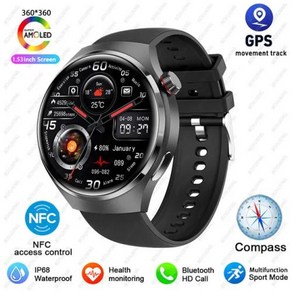 화웨이 GT4 프로 GPS NFC 스마트 워치 360*360 AMOLED 화면 심박수 블루투스 IP68 방수 남자 스마트워치 2024, 1) Black - NFC Watch GT4 Po