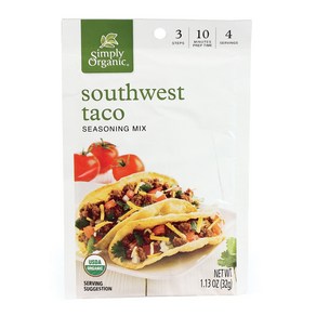 Simply Oganic Seasoning Mix Southwest Taco 1.13 Oz 심플리 오가닉 조미료 믹스 사우스웨스트 타코 1.13온스, 32g, 1개