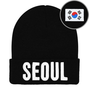 캡이요 CAPEYO 2222 SEOUL 3D 자수 & 태극기 라벨 비니 겨울모자 남성용 여성용 커플 대한민국 KOREA 모자