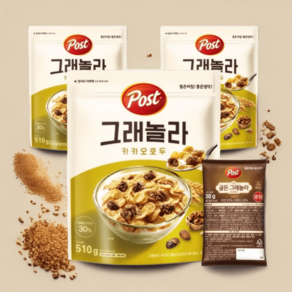 포스트 그래놀라 카카오호두 510g x3봉+시리얼30g 1개 랜덤증정, 3개