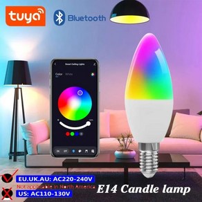 촛대전구 캔들 투야 E14 블루투스 램프 앱 제어 스마트 와이파이 전구 RGB 220V LED 조명 조도 라이프 룸 홈 그룹 크리스탈, 1개