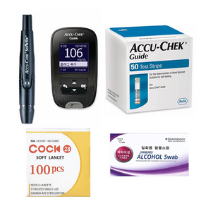 아큐첵 가이드 Accu-Chek Guide 혈당측정기 풀세트(기계세트+시험지50매+호환침110개+알콜솜100매) SW