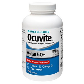 Ocuvite Bausch + Lomb Adult 50+ 비타민 & 미네랄 서플리먼트 루테인 제아잔틴 오메가-3 150정, 1개