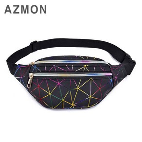 AZMON 레인보우 다이아몬드 캐주얼 힙색 가방 2.5L, 블랙, 1개