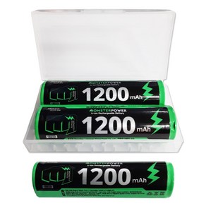 몬스터파워 18650 배터리 1200mAh 보호회로 리튬이온 충전지 충전식 건전지 고방전, 1개, 1개입