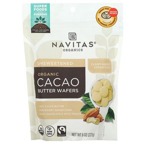 Navitas Oganics 유기농 카카오버터 웨이퍼 무가당 227g(8oz), Navitas Oganics 유기농 카..., 227g, 1개