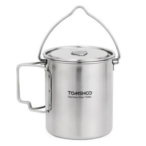 Tomshoo 스테인레스 스틸 냄비 및 티타늄 스포크 세트 접이식 손잡이 뚜껑 포함 야외 캠핑 하이킹 백패킹 7, 행복하세요, 01 Pot, 1개