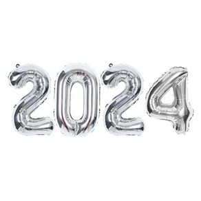 제이벌룬 hello 2024 크리스마스 신년 파티 숫자 영문 풍선 세트, 숫자풍선세트 2024 [중] 실버