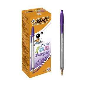 BIC 크리스털 펀 볼펜 와이드 포인트 (1.6 mm) 퍼플 보라색상 20개입