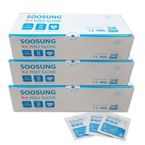 수성 멸균폴리글러브 위생장갑 비닐장갑 (2매포장 100팩), 3개
