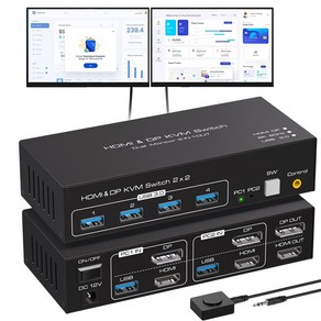 Navceker HDMI DP KVM 스위치 2x2 4K 120Hz 듀얼 모니터 확장 디스플레이 8K USB KVM 스위처 2 대 컴퓨터용 2 인 2 아웃