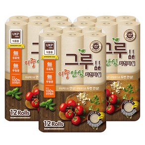 그루 키친타월 120매 X 12롤 100% 천연펄프 무형광 무표백 친환경 삼정펄프 무잉크 무향