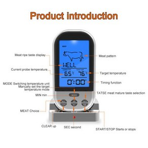 스테이크 심부 온도계 바비큐 무선 디지털 고기 원격 음식 바베큐 그릴 오븐 스모커 바베큐용 듀얼 프로브 포함 신제품, 1개