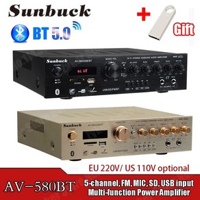 SUNBUCK 블루투스 하이파이 앰프 220V 5CH 홈 파워 앰프 스테레오 AV 서라운드 디지털 앰프 FM 노래방 580USB BT 298BT