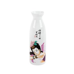 [유포] 일본풍 미녀 핑크 도자기 술병 도쿠리 사케 이자카야 일식집 독구리 300ml, 1개