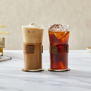 [모던하우스 인천점] 소울카페 우드홀더 플리츠 내열 유리잔 500ml 2P -[GA0825001], 1세트, 유리