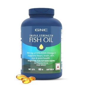 GNC Tiple Stength Fish Oil 1500mg Omega-3 withEPA 및 DHA  60 소프트젤  심장 건강한 콜레스테롤 관절의 편안함 집중력 및, 1개, 60정