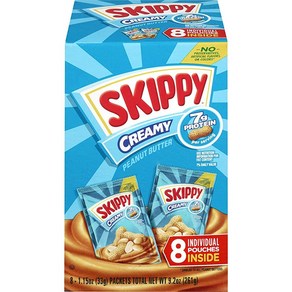 SKIPPY 크리미 땅콩 버터 개별 스퀴즈 팩 32.6g(1.1온스) (파우치 8개), 8개, 32.6g