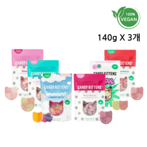 [스웨디시 젤리] CandyKittens 캔디키튼스 비건 젤리 140g 3종 대용량세트, 베리체리(140g), 베리체리(140g), SHOX샥스(140g), 3개