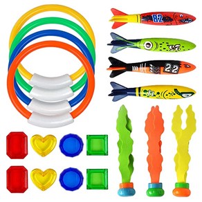 Royalways 다이빙 완구 키트 19pcs 어린이 다이빙 훈련을위한 플라스틱 수영장 완구, 다중, 다색, 1개