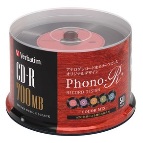 Vebatim 바베이텀 데이터 용 CD-R 레코드 디자인 700MB 50 장 컬러 MIX Phono-R (포노아르) SR80FHX50SV7, 1개