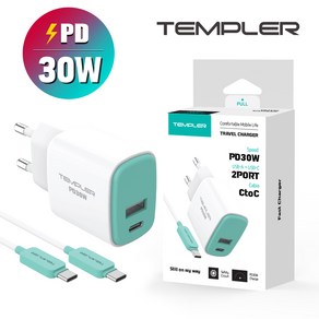 TEMPLER PPS PD 초고속 30W 2포트 C타입 고속 충전기, 1개