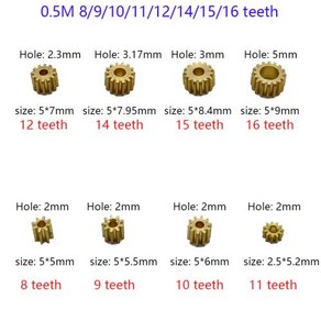 황동 기어 금속 기어 모듈러스 모터 130 380 555/775 모터용 2mm 2.3mm 3mm 5mm 샤프트에 적합 0.5M 8 9 10 11 12 14 15/16 톱니, 5) 10 Teeth 2mm ho - 1pcs, 1개