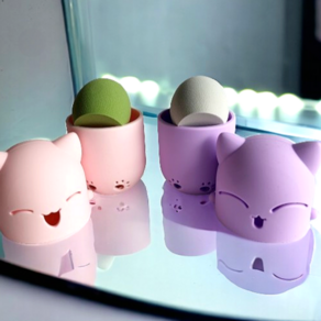 코르빈 메이크업 쿠션 퍼프 실리콘케이스 보라+핑크, 2개, 물방울퍼프 케이스세트