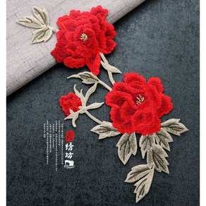 공구리 ﻿Red Flowe 꽃와펜 플라워 와펜 빈티지 한복 장미자수 의류 패치 꽃자수 장미와펜