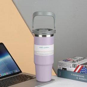 HAM 304 스테인리스 텀블러 2단 차량용 빨대컵 40oz/1200ML 아웃도어 자동차컵, 퍼플, 1개