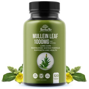 HebaMe Mullein Leaf 허브 1000mg 비건 캡슐 120개 폐 관리 호흡기 기능 점액 귀 보 클렌징, 1개, 120정