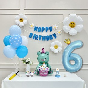 연지마켓 데이지 곰돌이 생일 파티 숫자 풍선 가랜드 세트, 6, 1세트, 베어 블루 6