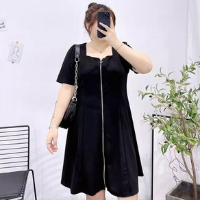 브루니 빅사이즈원피스 지퍼 반팔 블랙 원피스 M~4XL S124