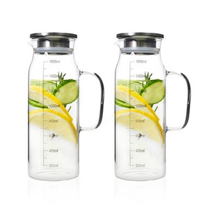 BESTAR 베스타 내열유리 물병 스텐뚜껑 냉장고물병, 투명, 1600ml, 2개